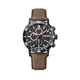 WENGER Herren Armbanduhr Roadster Black Night Chrono Ø 45mm, Swiss Made, Analog Quarz, Wasserdicht bis 100m, Leder-Armband, Schwarz, 01.1843.107