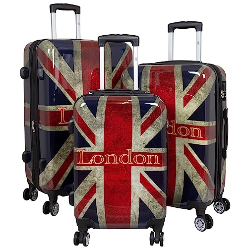 Trendyshop365 Hartschale Rollkoffer Koffer-Set 3-teilig London Großbritannien Flagge 4 Räder England