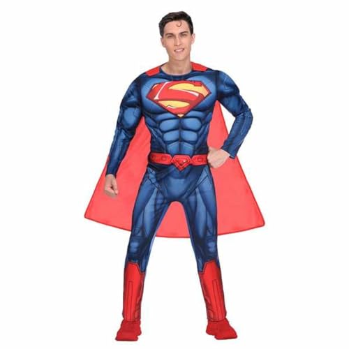 Amscan 9906100 Erwachsenenkostüm Superman, Overall mit gepolsterter Brust, Umhang, Super Heroes, Comic, Motto-Party, Karneval, Mehrfarbig, Medium: 40-42"