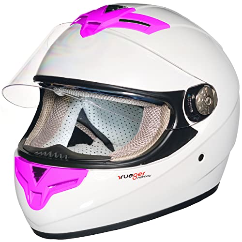 ?rueger Integralhelm Motorradhelm Kinder Motorrad Integral Bobber Sturz Helm?, Farbe:Weiß/Pink, Größe:XXS (51-52)