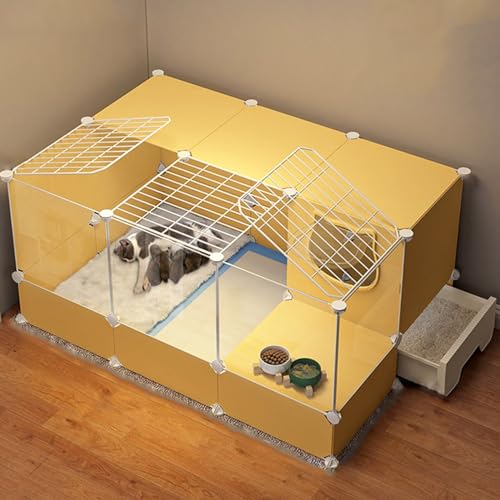 Großer Katzenkäfig mit Katzentoilette, transparentes Katzengehege für den Innenbereich, abnehmbares Katzennest, sehr gut geeignet für 1–2 Katzen als Auslaufplatz (Gelb 49,0)