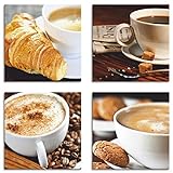 ARTLAND Küchenbilder Leinwandbilder Set 4 teilig je 30x30 cm Quadratisch Kaffee Bilder Kaffeetassen Zeitung Milchkaffee D1GU