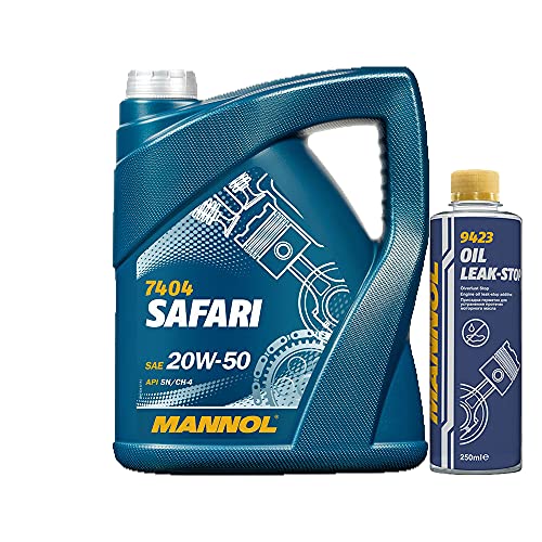 5l, MANNOL 7404 Safari 20W-50 API SN/CH-4 + Oil Leak-Stop Öl Verlust Zusatz 250ml