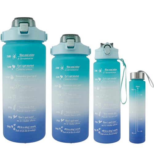 OSPALEM 4PCS Sportwasserflaschen mit motivierenden Trinkwasserflaschen mit zeitlicher Kennzeichnung tragbarer Fahrradwasserflaschen Lebensmittelqualität Wasserflasche Set(blau)