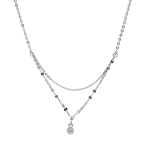 QZH Halsketten, S925 Sterling Silber Mode Kristall Doppelschicht Welle Halskette für Frauen Elegante Geschenk/Silber