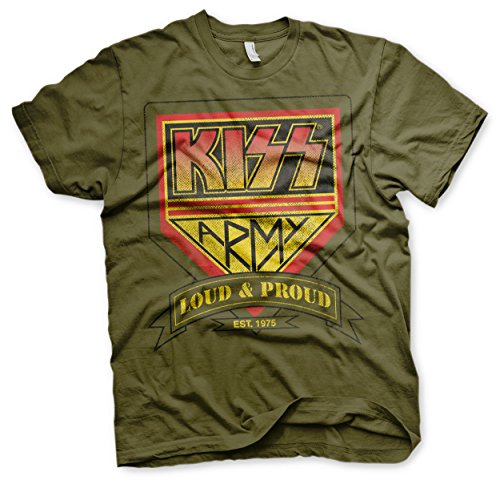 KISS Army Distressed Logo Official Men's Herren T-Shirt (Olive), XX-Large
