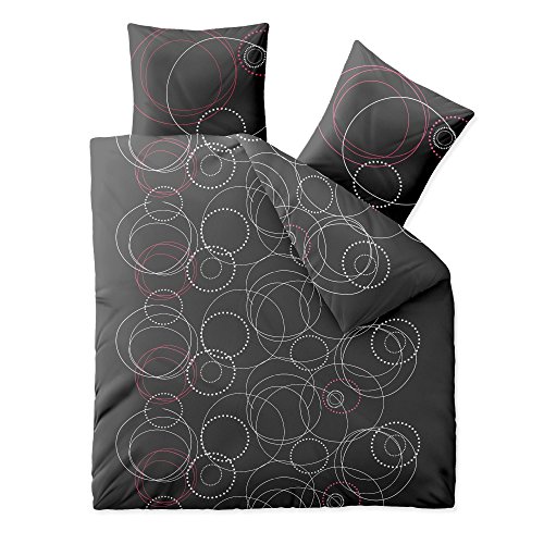 aqua-textil Trend Bettwäsche 200 x 200 cm 3teilig Baumwolle Bettbezug Cariba Punkte Kreise Anthrazit Weiß Rot