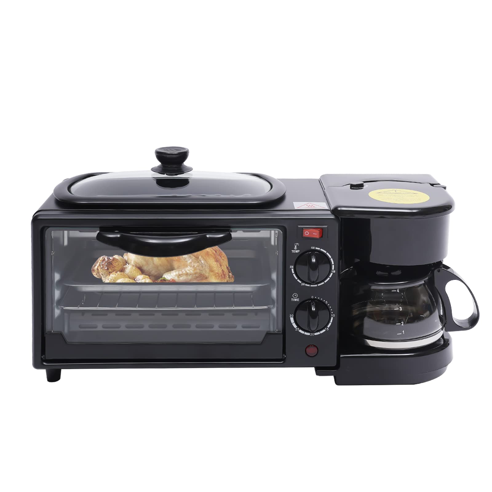 3in1 Mini Backofen Grillplatte Pizzaofen Frühstücksmaschine Toastofen Backofen mit Kaffee Maschine