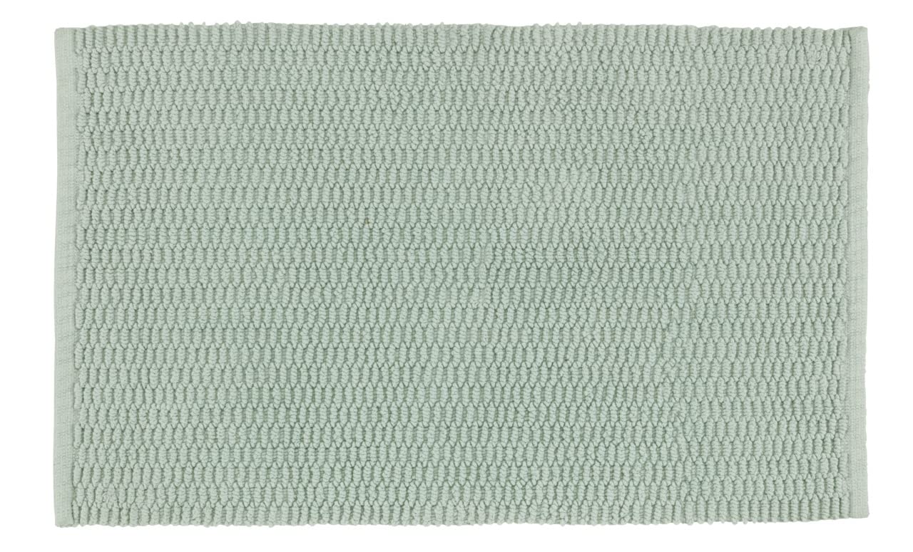 WENKO Badteppich Mona Hellgrün, Badvorleger mit trendiger Oberflächenstruktur, rutschhemmend beschichtet, waschbar, aus 100 % Baumwolle, 50 x 80 cm