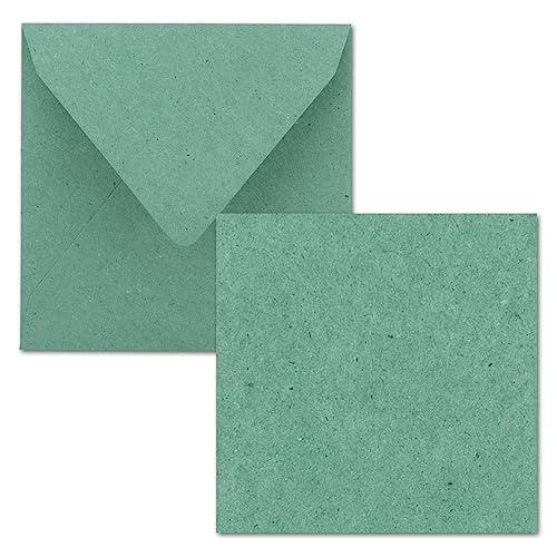 Quadratisches Einzelkarten-Set - 15 x 15 cm - mit Brief-Umschlägen - Kraftpapier Eukalyptus-Grün - 75 Stück - für Grußkarten & mehr - FarbenFroh® by GUSTAV NEUSER®
