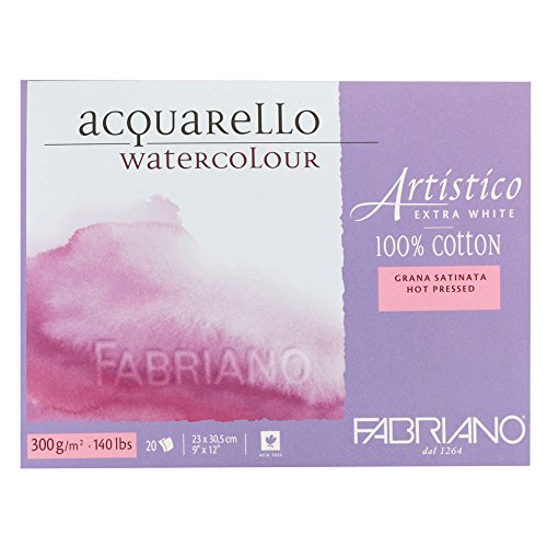 Honsell 302330 - Fabriano Artistico Acquarello Watercolour, hochwertiger Künstler - Aquarellkarton, extra weiß, Satiniert hot pressed, ca. 23 x 30,5 cm, 20 Blatt 300 g/m²