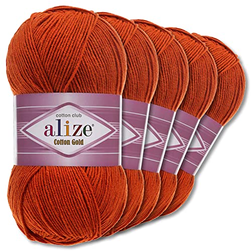 Alize 5 x 100 g Cotton Gold Premium Wolle| 39 Farben Sommerwolle Garn Stricken Amigurumi (36 | Terracotta)