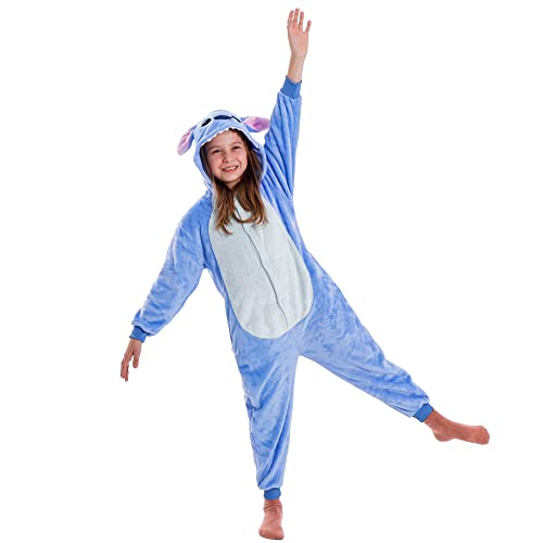 SPRINGOS Pyjama Einteiler Party Jumpsuit Kostüm Kapuze Karneval Größe 120-130 cm