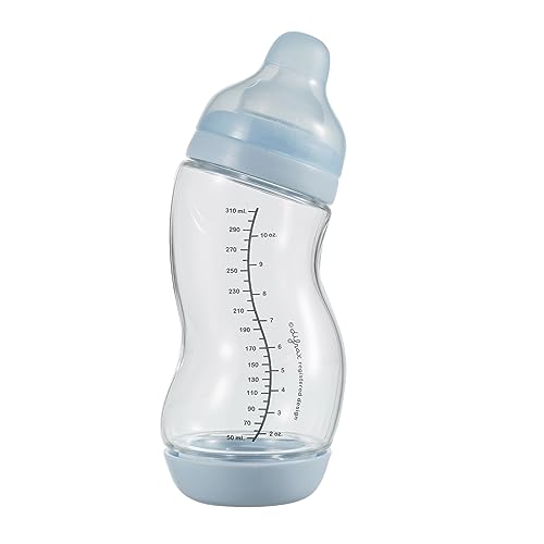 Difrax Anti-Kolik Babyflaschen Glas, Neugeborenen-Babyflasche, Babyflasche 0-6 Monate, gute Akzeptanz – 310 ml blau