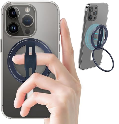 EWA MagOne 2 Gen Handy Griff ständer, MagSafe-kompatibel, ersetzbares Silikon-Fingerband, abnehmbare Magnetische Ringhalterung Kickstand Schleife, für iPhone 15, 14, 13 Pro/Max/Plus (Blau)