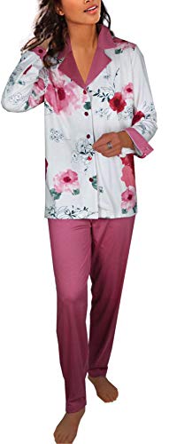 Damen Pyjama Schlafanzug Baumwolle Knopfleiste Langarm DW126 48/50