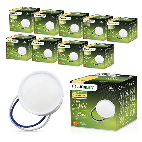 LUMILED Modul LED INSERT 5 W (Entspricht Halogen 50 Watt), extra flach spot, 470 Lumen, Warmweiß 3000K, 120 Grad Abstrahlwinkel, Ra>80, Nicht Dimmbar, Leuchtmittel, Keramik, 10-er Pack