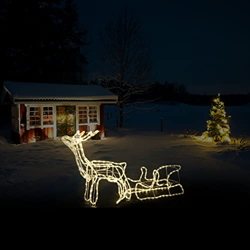 FLINQ Rentier mit Schlitten - Weihnachtsbeleuchtung - Gartendeko für Draußen Wetterfest - Warmweiß