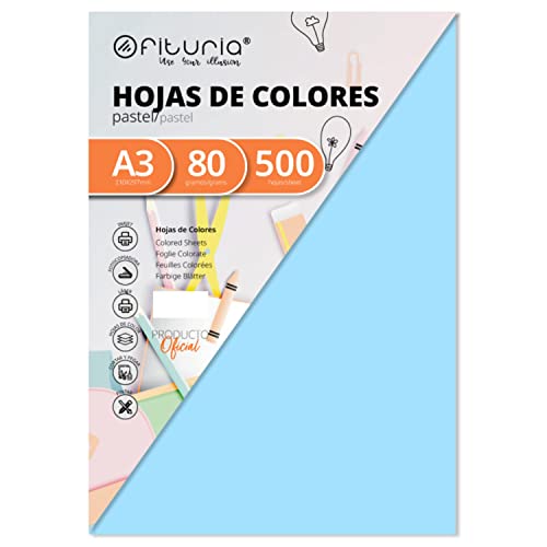 Pack 500 Hojas Color Azul Tamaño A3 80g