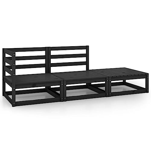 AUUIJKJF Outdoor Möbel 3-teilig Gartenlounge Set Schwarz Massivholz Kiefer Möbel