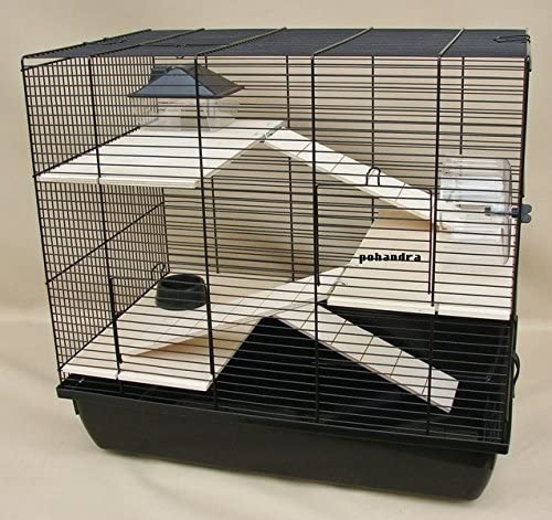 Nagerkäfig, Hamsterkäfig, Käfig, Etagen-Käfig REX 3 schwarz Holzausstattung