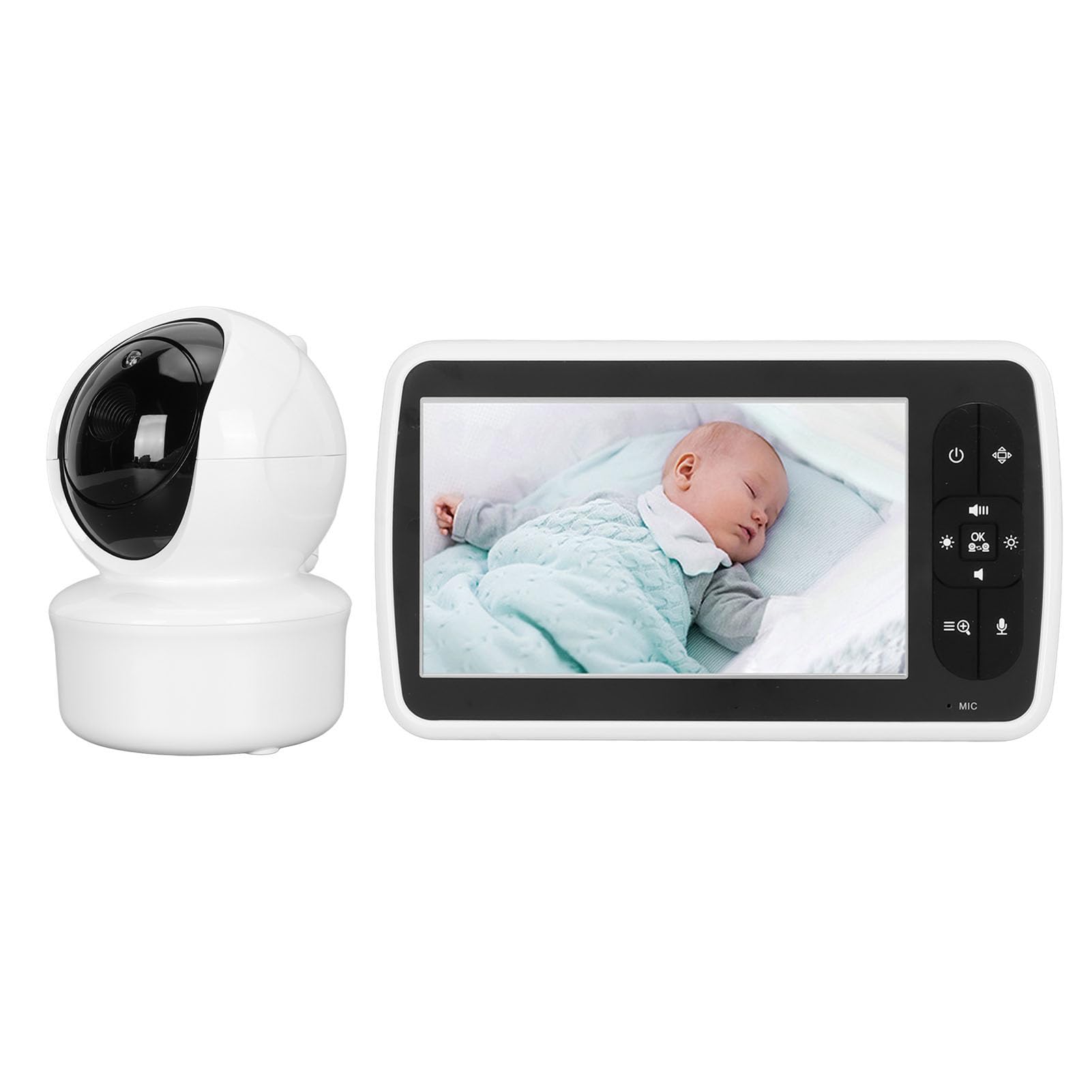 HD Video Babyphone mit 5 Zoll Bildschirm, Babyphone mit Kamera und, Unterstützt Nachtsicht, Zwei Wege, Temperaturüberwachung (EU-Stecker)