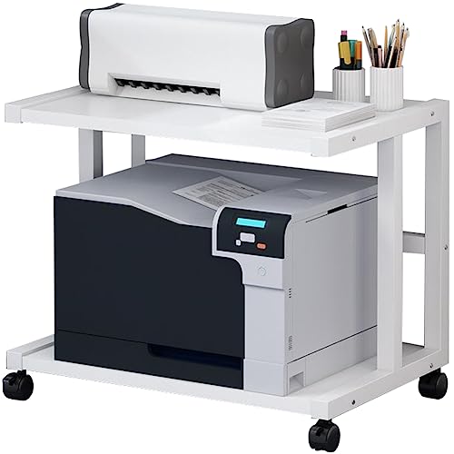 NUACOS Druckerwagen mit Arretierbaren Rädern,Untertisch Druckerhalter,2 Ebenen Druckertisch mit Verstellbaren Füßen für Drucker Scanner Fax Büro Druckerständer Rollbar,Weiß,W48cm