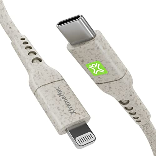 XtremeMac® Premium Öko Green USB-C auf Lightning Kabel, MFi-Zertifiziert Apple iPhone Ladekabel 13/13 Pro/12/12 Pro Max/11 Pro/X/XS/XR/8 Plus, für Typ-C Ladegeräte (Cable 100 cm lang, Weiß)