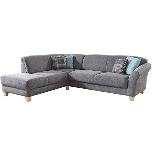 CAVADORE Ecksofa Gootlaand / Große Couch im Landhaus-Stil / Mit Federkern-Polsterung / 257 x 84 x 212 / Grau