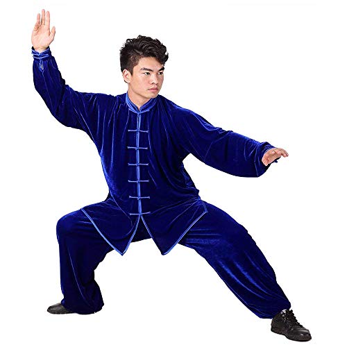 G-like Tai-Chi Kleidung Anzug Verdickung - Kampfsport Kung Fu Taiji Qigong Wing Chun Shaolin Wushu Training Uniform Herbst Winter Morgengymnastik Bekleidung für Männer Frauen - Pleuche (Blau, L)