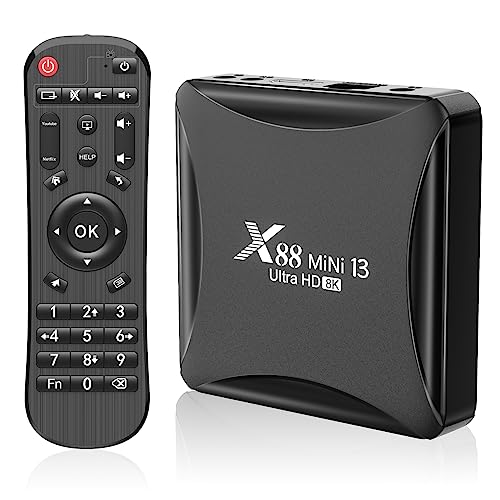 Android 13.0 TV Box, X13 Mini 4GB RAM 64GB ROM RK3528 Quad-Core 64bit Cortex-A53 Support 2.4/5.0GHz dual-Band Wi-Fi BT5.0 10/100M Ethernet HDMI 2.0 Smart TV Box