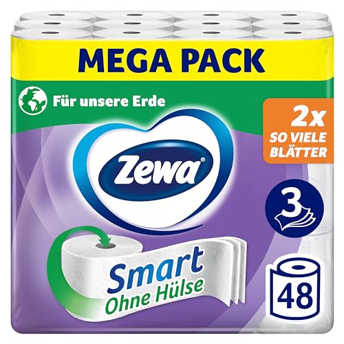 Zewa Smart Toilettenpapier Ohne Hülse, Großpackung Mit 48 Rollen (6x8x300 Blatt)