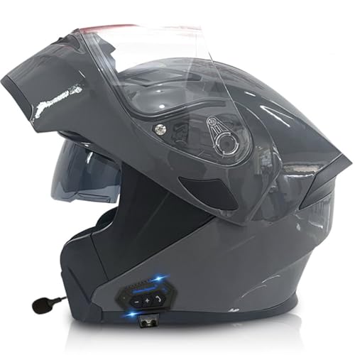 Bluetooth Flip Up Helm Motorradhelm Klapphelm Integralhelm Modularer Helm Mit Doppelvisier, DOT/ECE Genehmigter Helm, Anti-Beschlag, Intelligente Geräuschunterdrückung 13,XXXL
