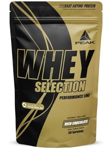 PEAK Whey Protein Selection - 900g Geschmack Rich Chocolate I 30 Portionen I Pulver I Whey Konzentrat I Whey Isolat I Whey Hydrolysat I Proteinversorgung I hoher Eiweißgehalt I Muskelaufbau