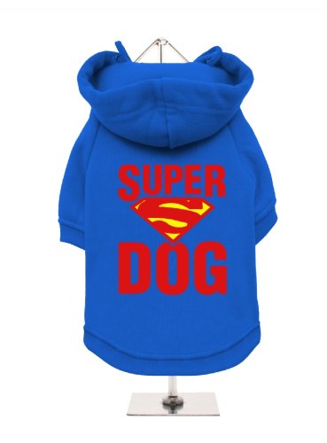 UrbanPup Kapuzenshirt für Hund "Super Dog", Fleecefütterung, Kobalt/Gelb/Rot
