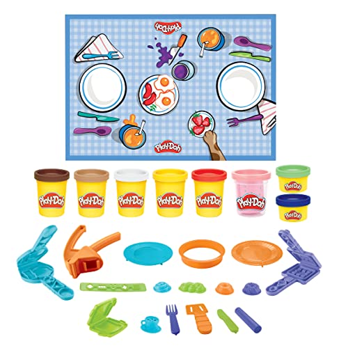 Play-Doh Kitchen Creations Morning Cafe Spielset mit 8 Farben, Spielmatte, über 15 Werkzeuge