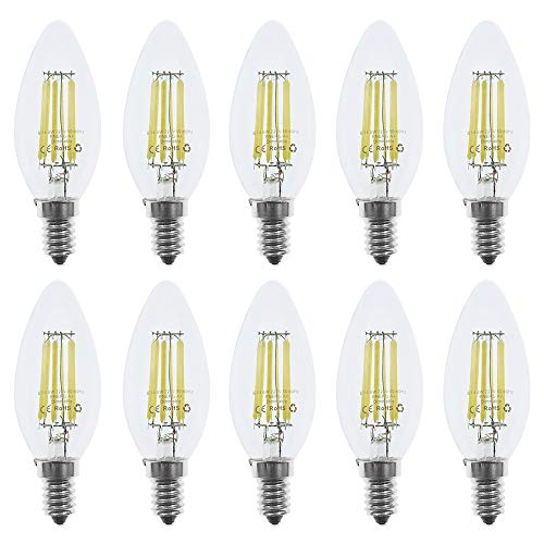 10er Pack E14 Kerze LED Lampe für Kronleuchter,E14 Glühfaden Retrofit Classic,6W 600 Lumen 6500K Kaltweiss ersetzt 60 Watt, Filament Fadenlampe,Dimmbar