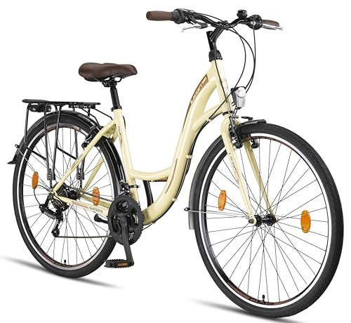 Licorne Bike Stella (Beige) 28 Zoll Damenfahrrad, CTB ab 160 cm, Fahrrad-Licht, Shimano 21 Gang-Schaltung, Damen-Citybike, Retro, Holland, Amsterdam