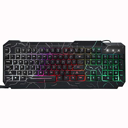 Kabelgebundenes Tastatur- und Mausset, mechanisch rissige 7-Farben-Atemlicht-Gaming-Tastatur, für Office Home, Laptop, Desktop(Schwarz)