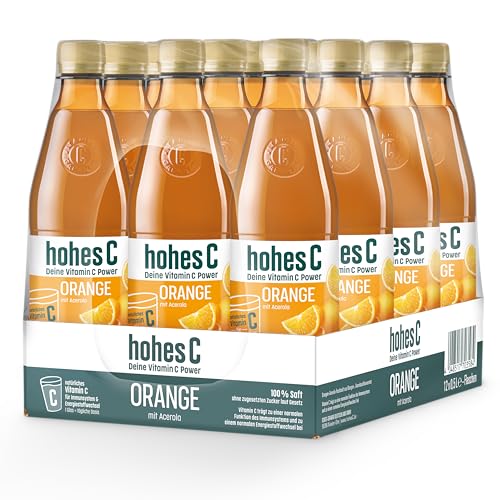 hohes C Orange (12 x 0,5l), 100% Saft, Orangensaft, Acerolasaft, Vitamin C, ohne Zuckerzusatz laut Gesetz, vegan, mit recyceltem PET
