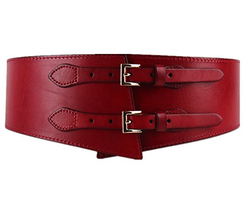 Cheerlife Damen Echt Leder Hüftgürtel 7-10,5cm Breiter doppelt Schnalle Vintage Taillengürtel (Rot)