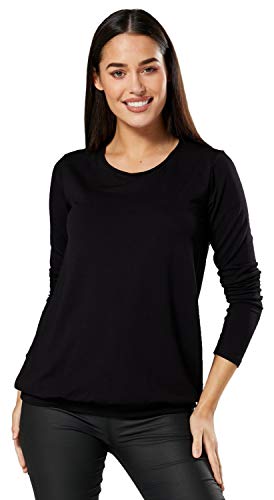 HAPPY MAMA. Damen Umstandsmoden Top Still T-Shirt Lagendesign Lange Ärmel. 005p (Schwarz, 42-44, XL)