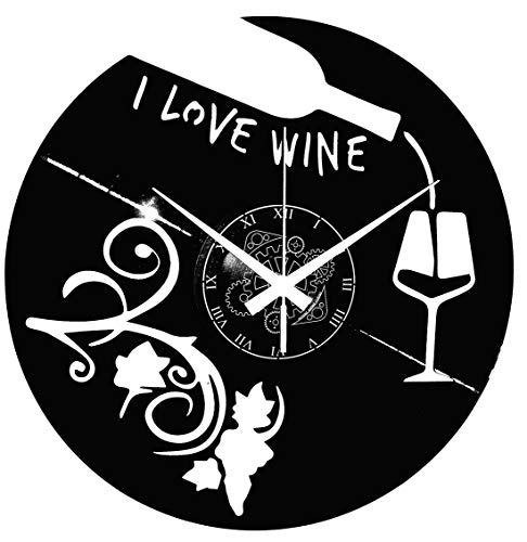 Instant Karma Clocks Wanduhr aus Vinyl LP 33 Instant Karma-ENOTECA BIRERIA Ristorante Pizzeria I Love Wine Vino UVA, Vintage, Leise