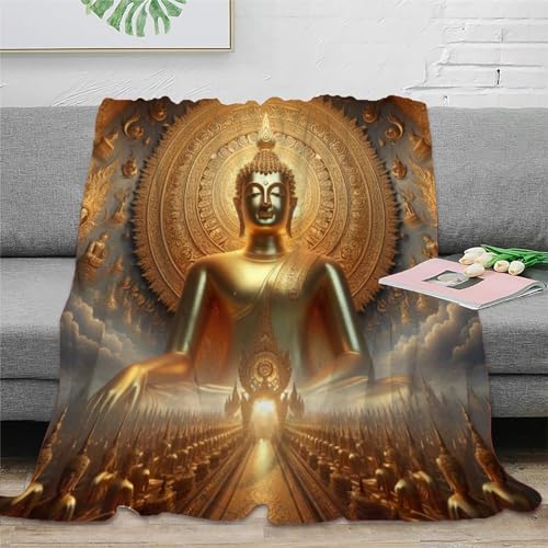 Buddha Flanell Sofadecke 3D Druck Zen-Muster Decke Weichen Flauschig Bett Decken Flauschig Warm Kuscheldecke for Erwachsene Kinder 70x80inch(180x200cm)