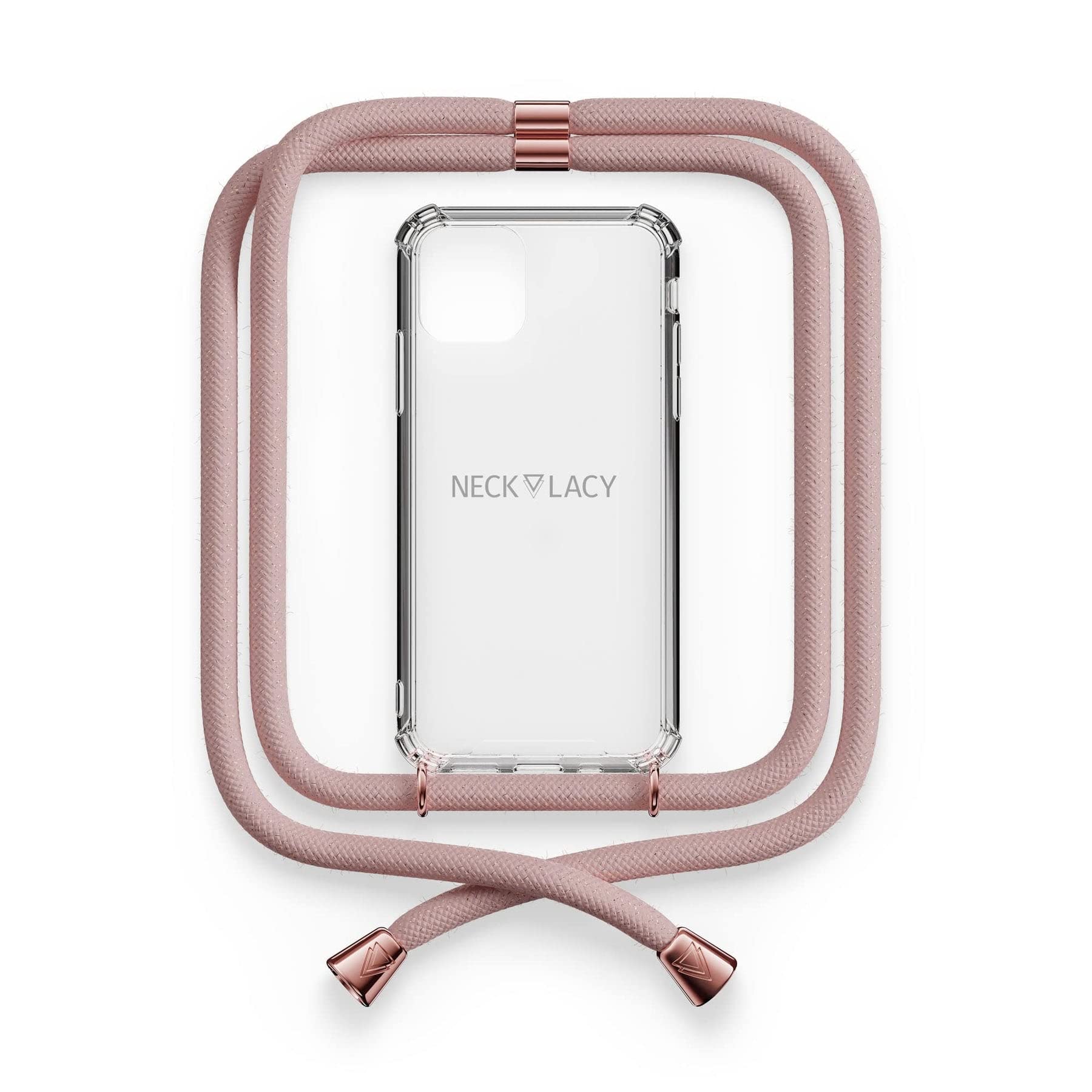 NECKLACY® - Die Premium Handykette für Apple iPhone 13 in Soft Nude | transparente Handyhülle mit hochwertiger Kordel zum Umhängen - Smartphone Crossbody Case