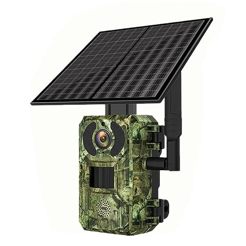 GOXAEEE Wildkamera Solar, 4MP Jagdkamera mit Bewegungsmelder Nachtsicht, Wasserdicht 4G SIM 0,2s Jagdkamera 140° Erfassungs Winkel Videobildschirm Infrarot Wildcamera (wildkamera)