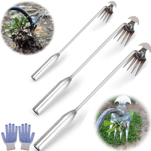 Dritnow-Dritnow Weeding Tool,Dritnow Uprooting Weeding Tool,Dritnow Weed Tool,Dritnow Tool,Weeding Artifact Uprooting Weeding Tool Gardening Long Handle,Greenowon Weeder (Silver -11.8+15.7+19.6in)