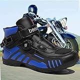 GFHTH Motorradstiefel für Herren wasserdichte Motorrad-Rennstiefel mit kurzem Knöchel für Herren-Lederschutzschuhe,Blue-43EU