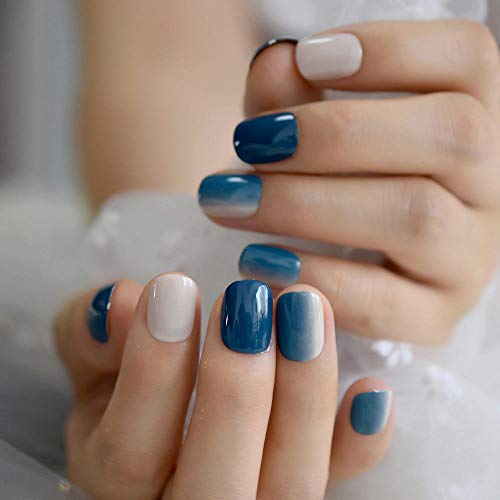 Falsche Nägel Mode Künstliche Nägel Ombre Faux Blau Gradient Kurze Tägliche Dekoration Fingernägel Tabs 24 Kit
