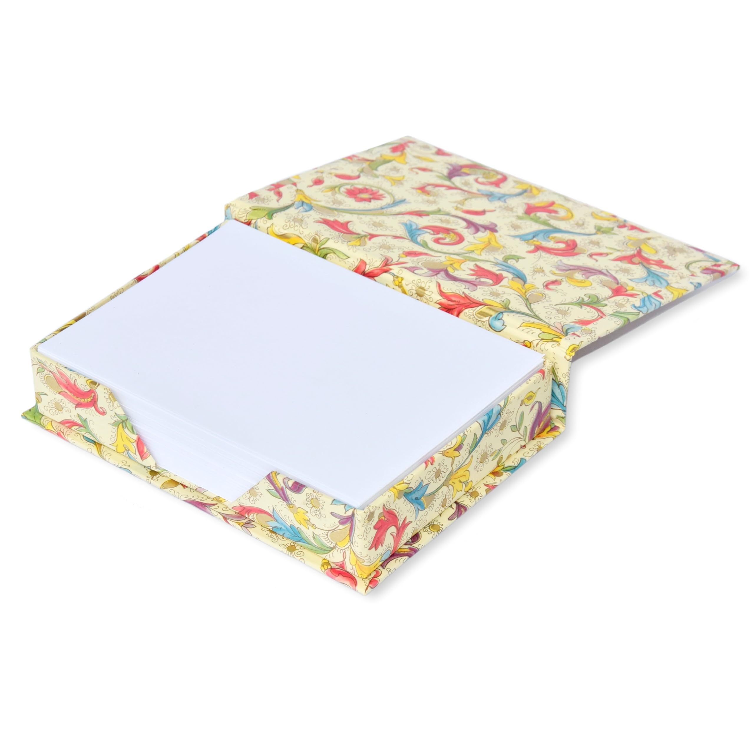 libralides - Zettelbox handgefertigt „Florentia Deluxe“ mit Blumen Muster Bunt klappbar - Zettelkasten bezogen mit Florentiner Papier - Box für Notizzettel & Schmierzettel (15x11x3,5cm mit 150 Blatt)